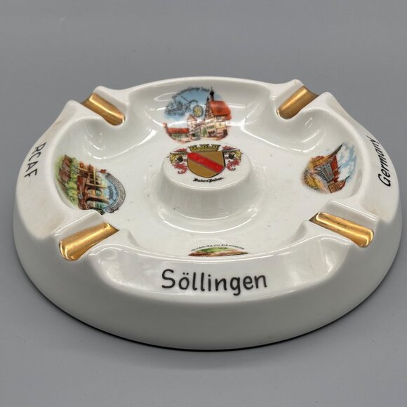 Vintage Sollingen Germany Ceramic Souvenir Ashtray with Gold Trim and Landmarks - Picture 2 of 5